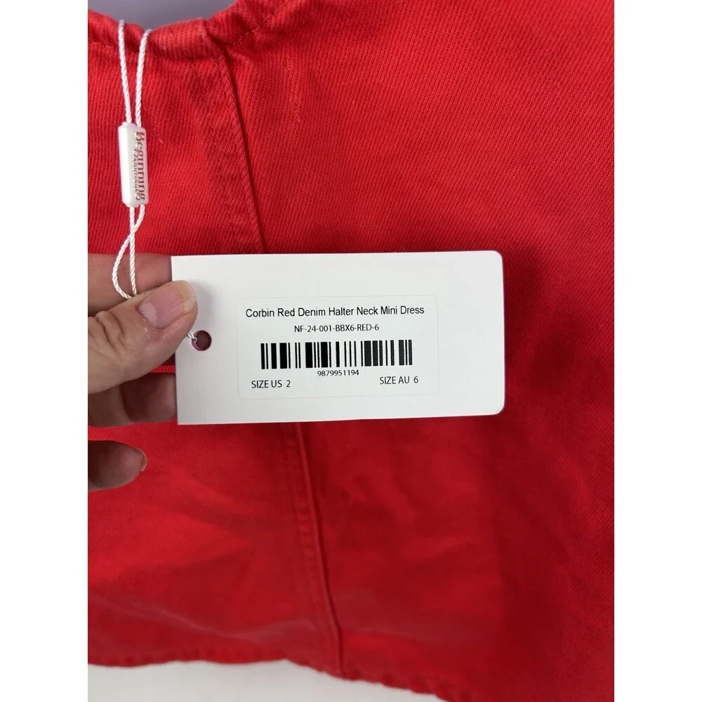 beginning boutique Corbin Red Denim halter Neck mini dress Size XS Or 2 NWT - Picture 8 of 10
